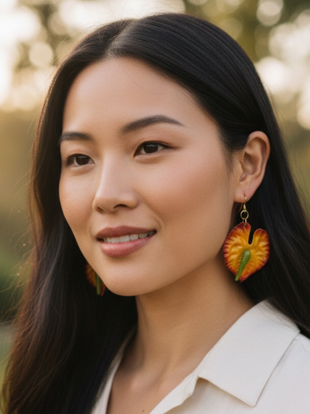 18 k gold anthurium flower yellow Hawaiian earring.